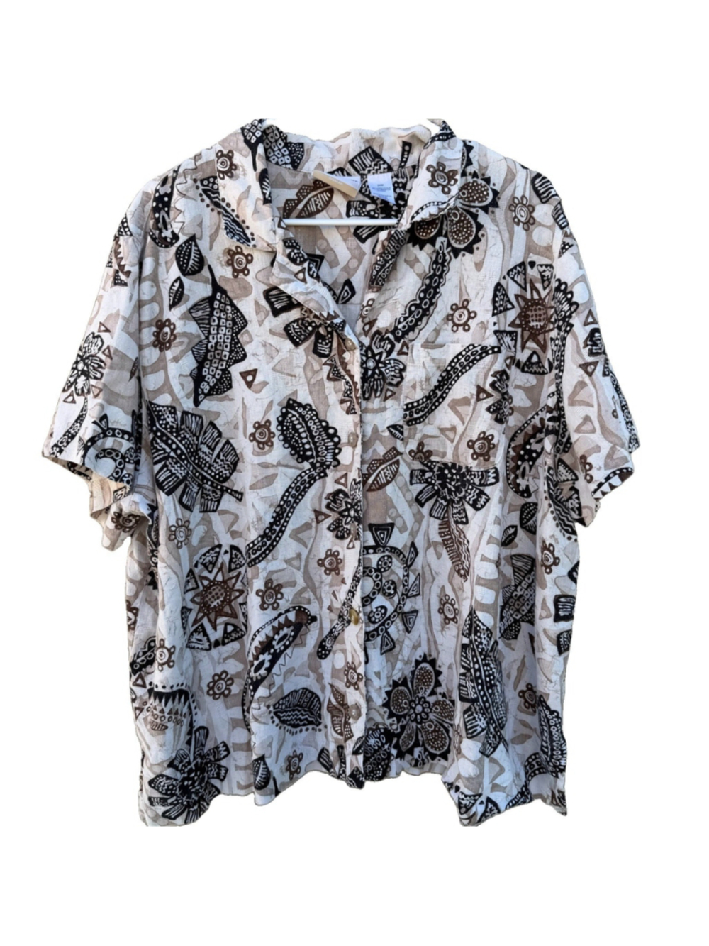 Alfred Dunner Linen Button Up Shirt Womens 24W Paisley Floral Top Summer Casual